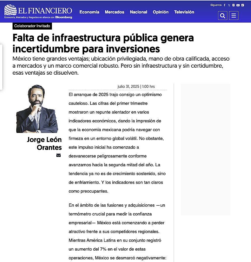Falta de infraestructura pblica genera incertidumbre para inversiones
